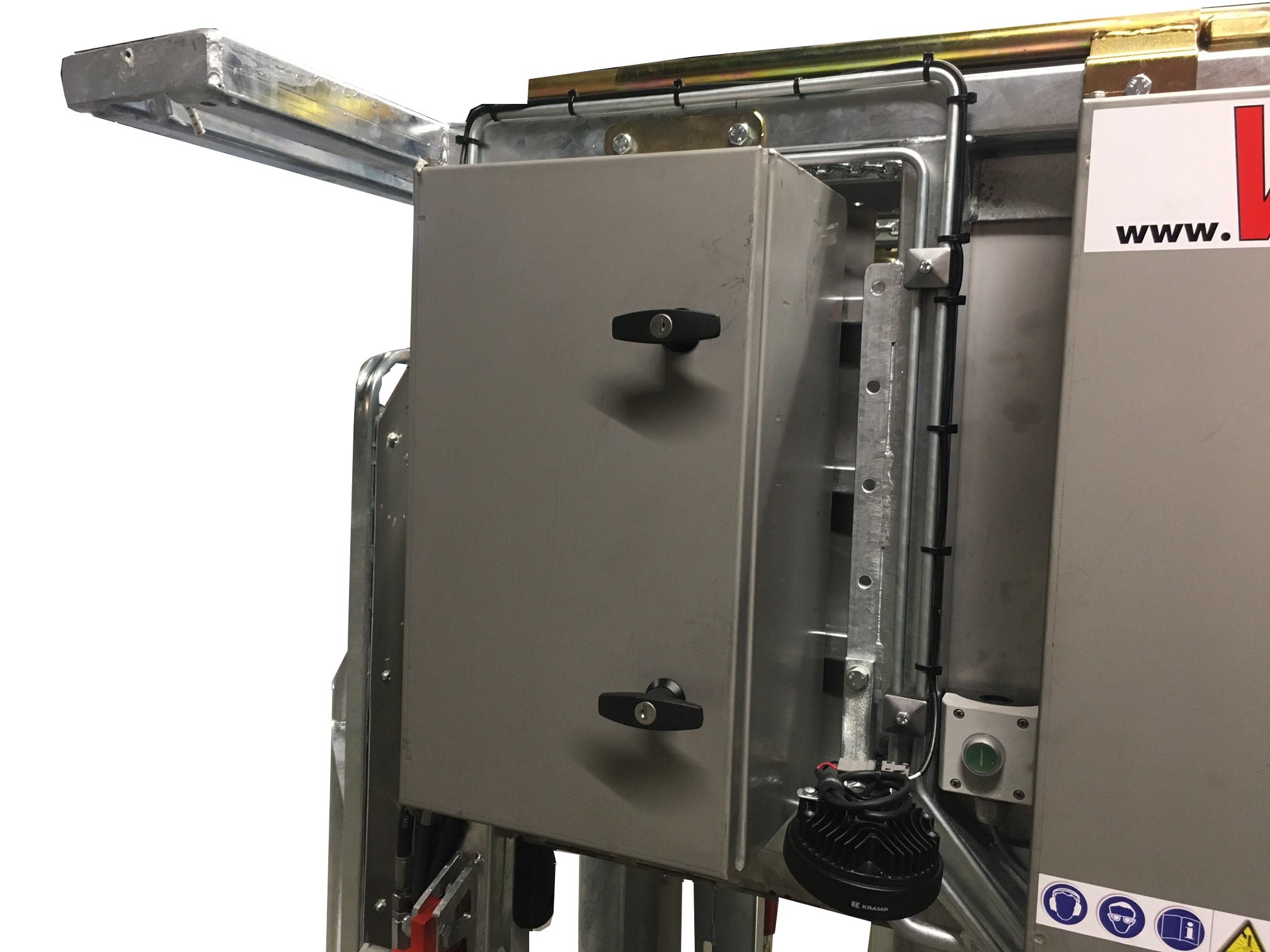 Crush mounted stainless steel storage box, front left top